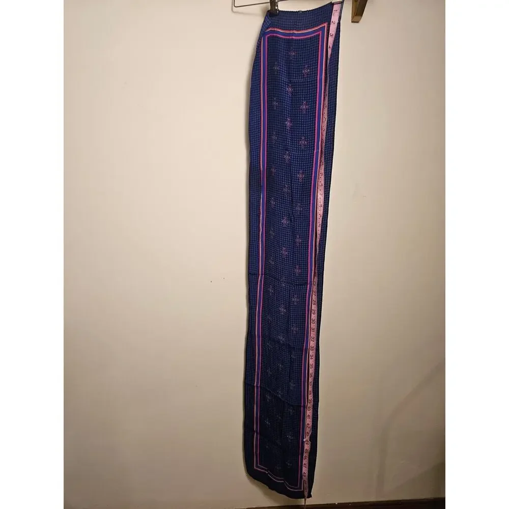 1986 Ginnie Johansen 100% Silk Blue Patterned Scarf with Pink Accent
